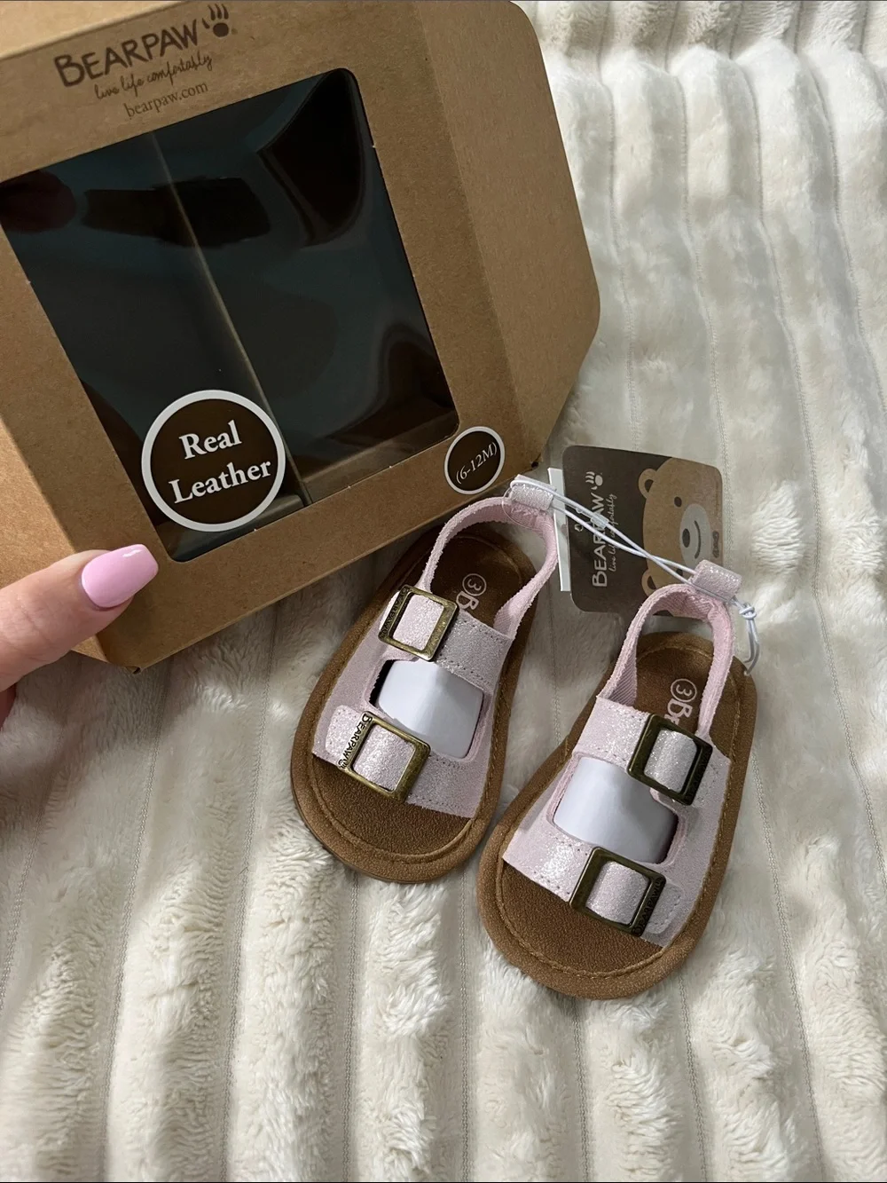 BearPaw Kids Light Pink Glitter Double-Buckle Sandals Baby Size 3 (6-12 months)